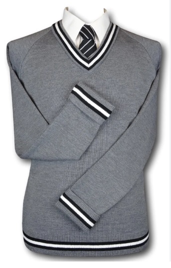 School Knit V-Neck Sweater with Striped Trim